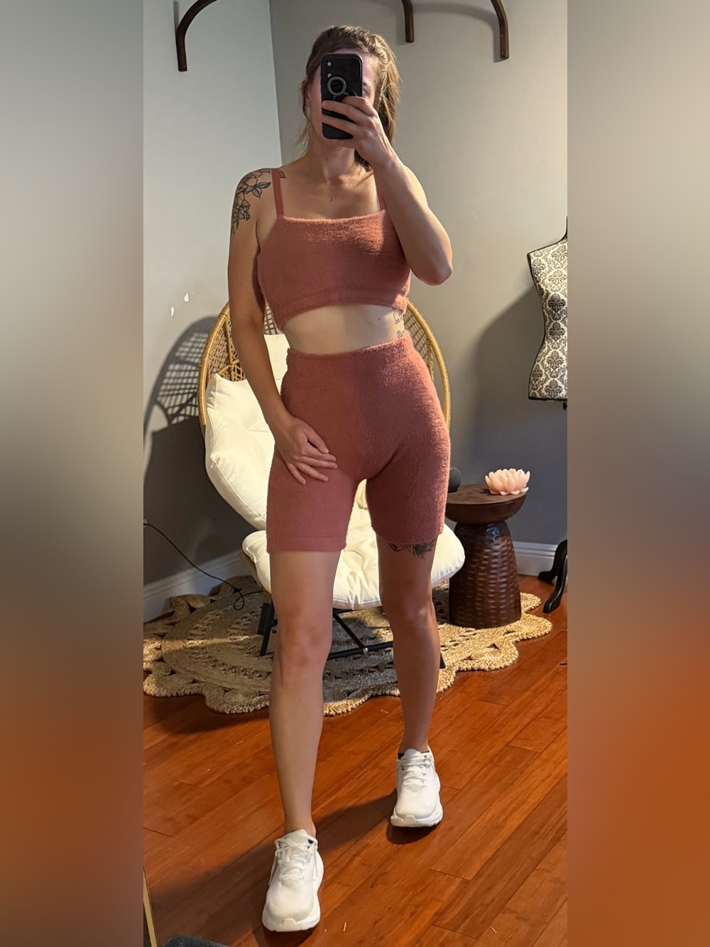 Gymshark Whitney Simmons Cozy High-Waist Fuzzy Bike Shorts and top